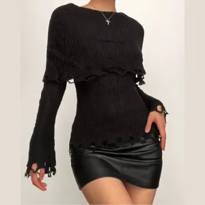 BerriesJam - Crochet Sleeve Hollow Out Off Shoulder Solid Cut Out Top
