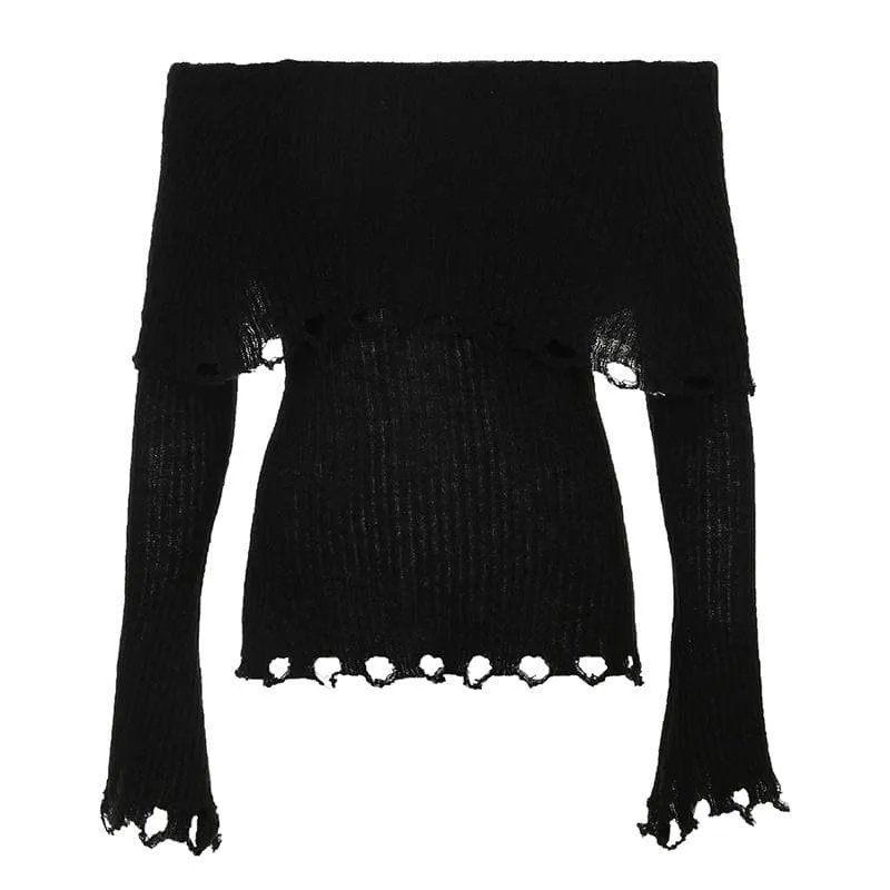 BerriesJam - Crochet Sleeve Hollow Out Off Shoulder Solid Cut Out Top