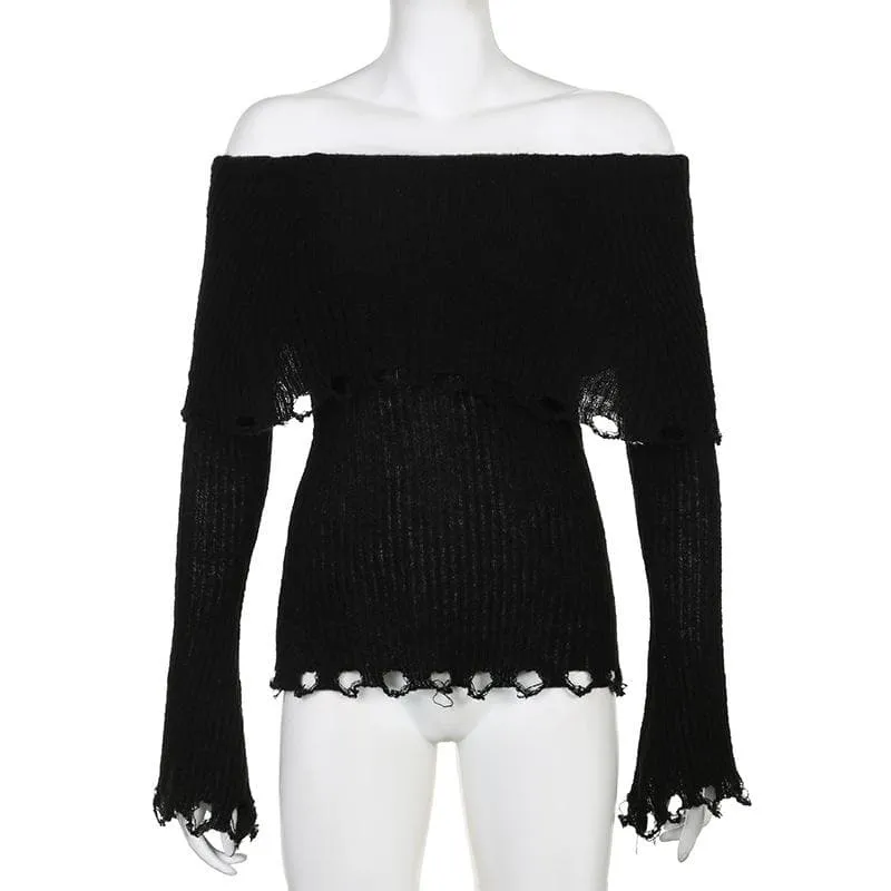 BerriesJam - Crochet Sleeve Hollow Out Off Shoulder Solid Cut Out Top