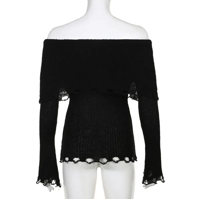 BerriesJam - Crochet Sleeve Hollow Out Off Shoulder Solid Cut Out Top