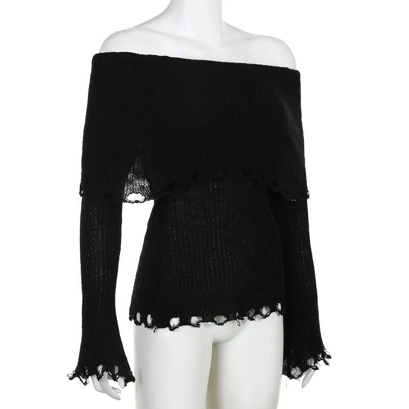 BerriesJam - Crochet Sleeve Hollow Out Off Shoulder Solid Cut Out Top