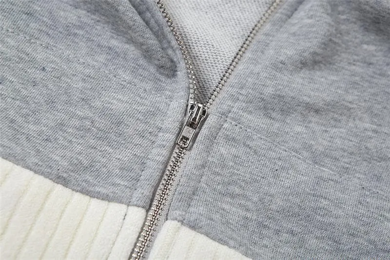 BerriesJam - Hoodie Sleeve Contrast Patchwork Zip-Up Crop Top