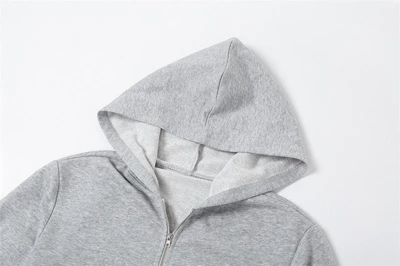 BerriesJam - Hoodie Sleeve Contrast Patchwork Zip-Up Crop Top