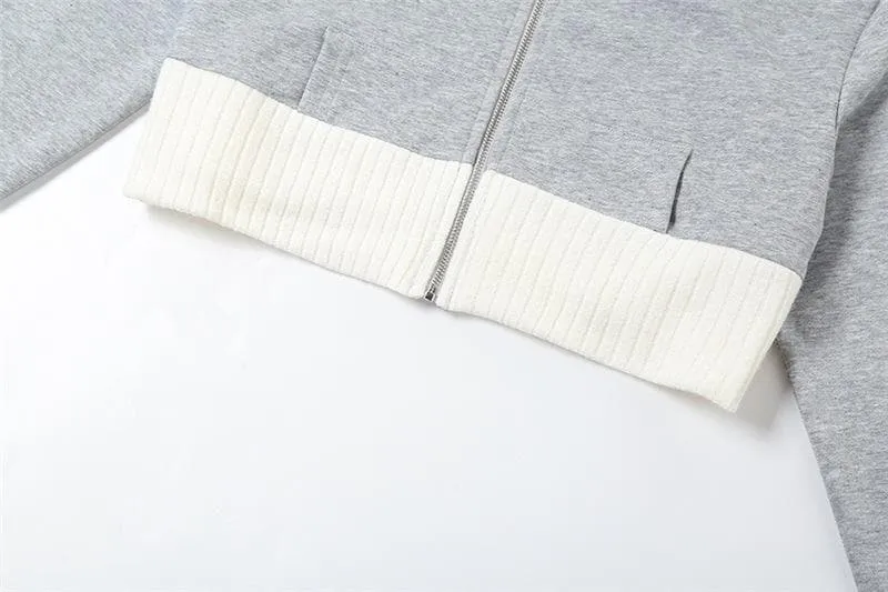 BerriesJam - Hoodie Sleeve Contrast Patchwork Zip-Up Crop Top