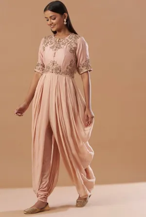 Blush Pink embroidered draped Jumpsuit with churidar