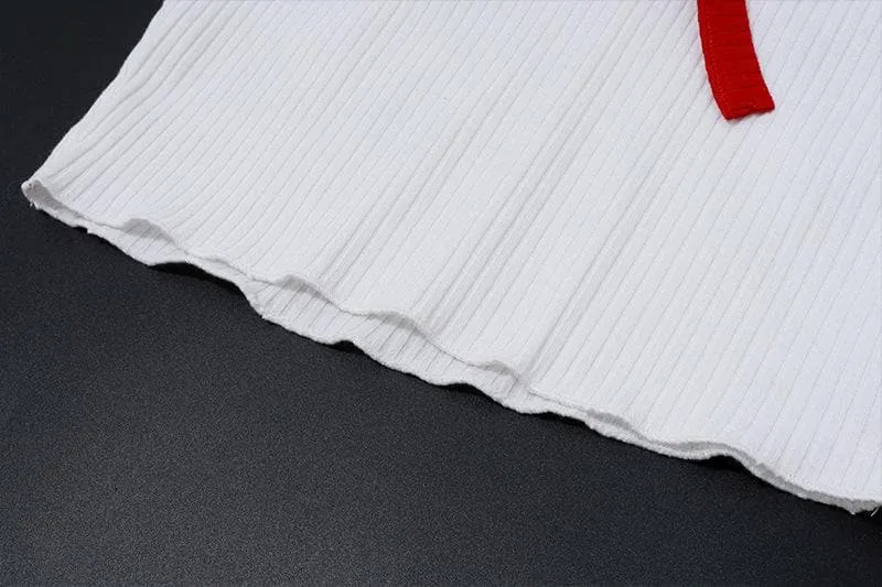 Bowknot backless contrast ribbed ruffle tube top