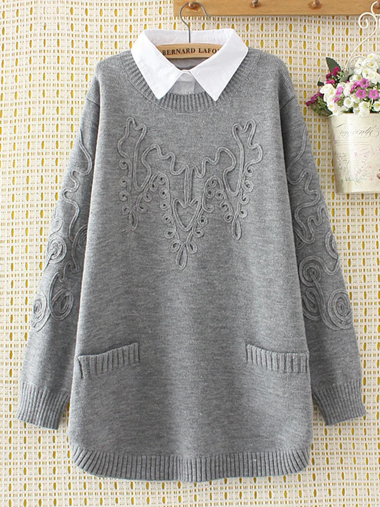 Casual Lapel Pockets Sweaters