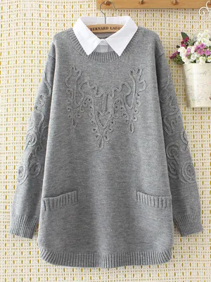Casual Lapel Pockets Sweaters