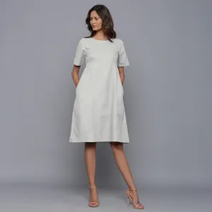 Cloudy Grey Warm Cotton Flannel Knee Length Dress