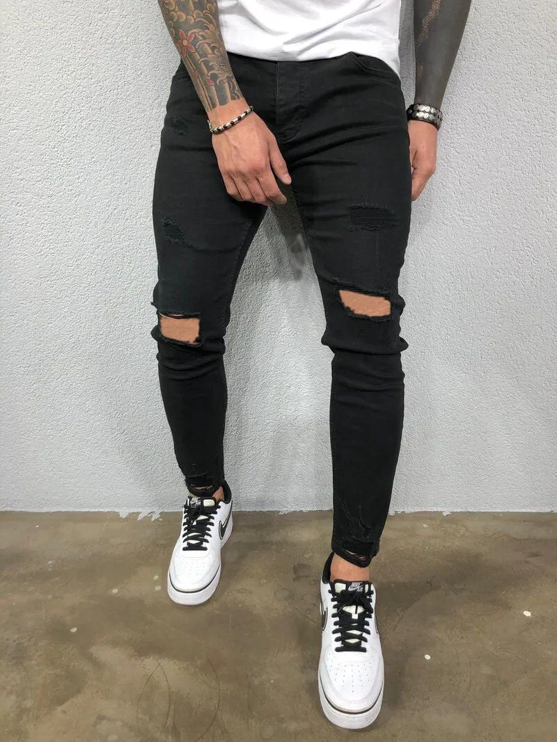 Cool Skinny Ripped Stretch Slim Elastic Denim Pants