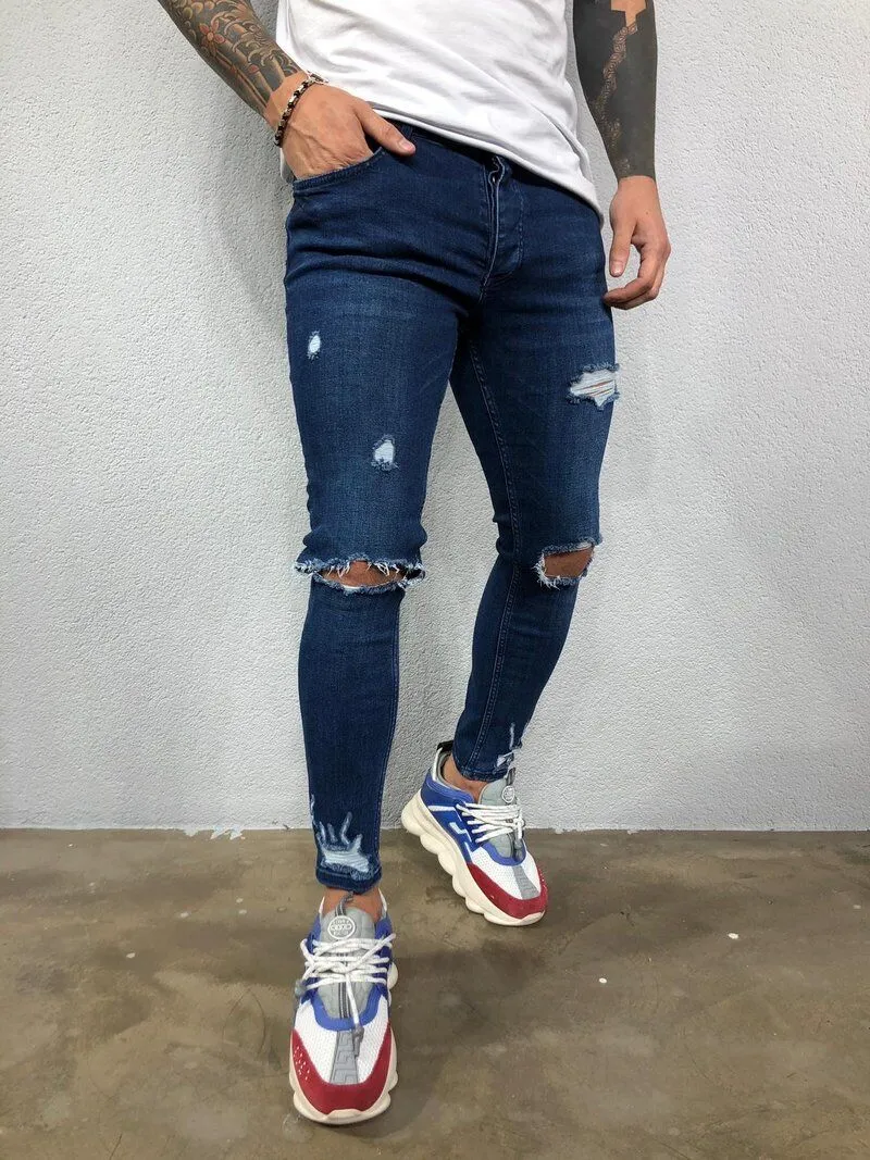 Cool Skinny Ripped Stretch Slim Elastic Denim Pants