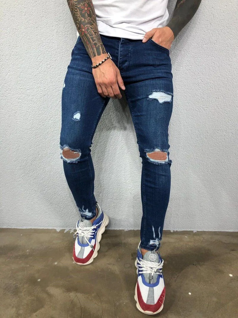 Cool Skinny Ripped Stretch Slim Elastic Denim Pants