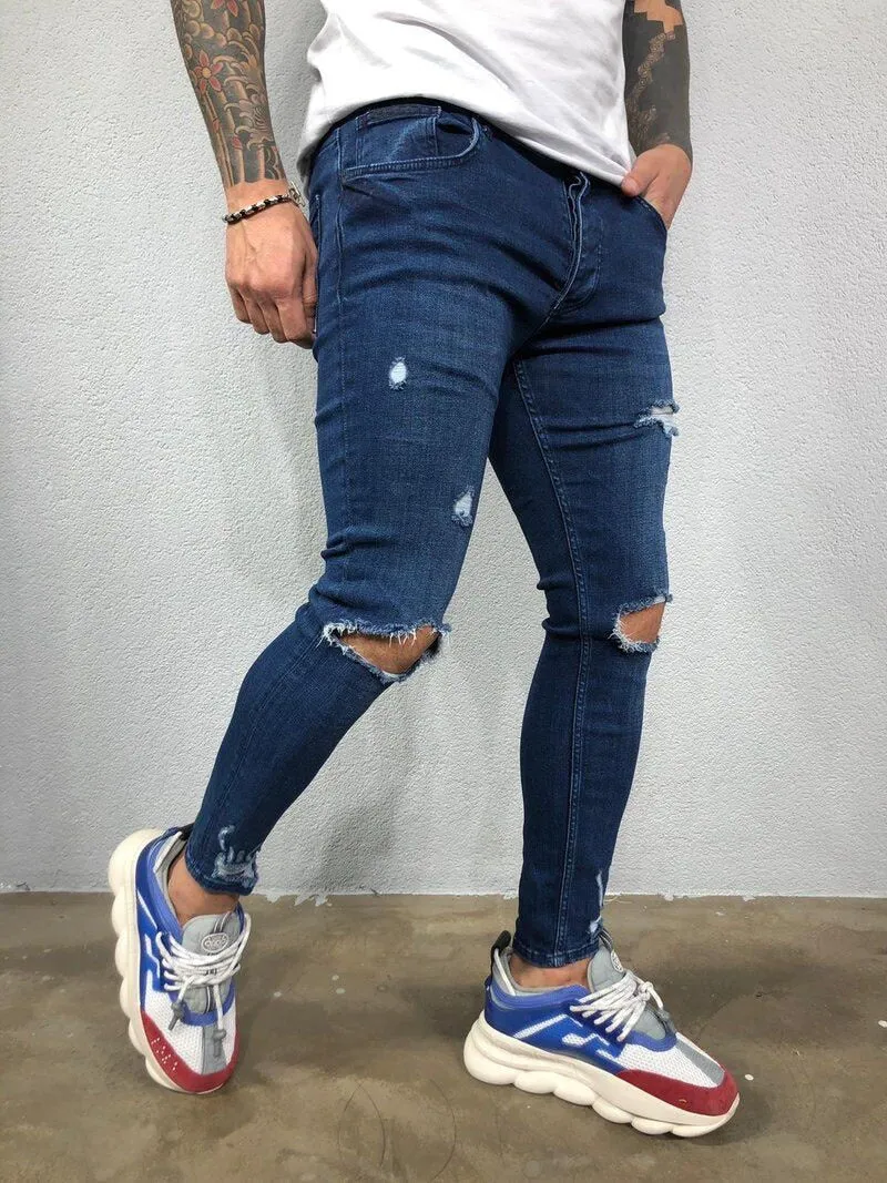 Cool Skinny Ripped Stretch Slim Elastic Denim Pants