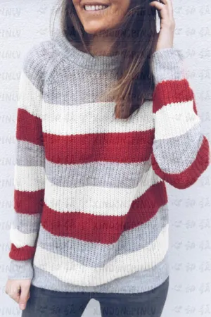 Crew  Neck  Striped  Casual Sweaters