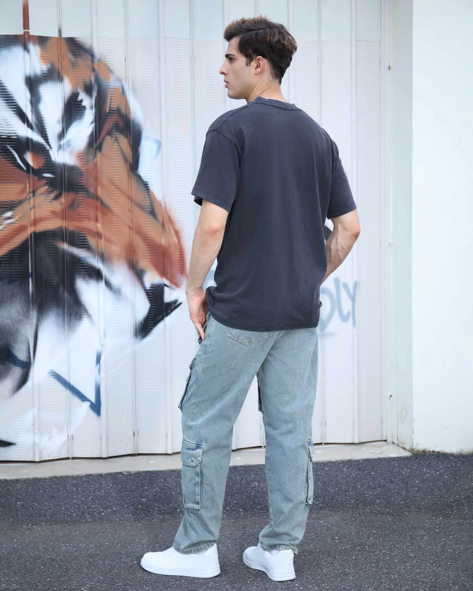 Distressed Craftsmanship in Blue Baggy Jeans with Multiple Pockets-Mexico Local Delivery