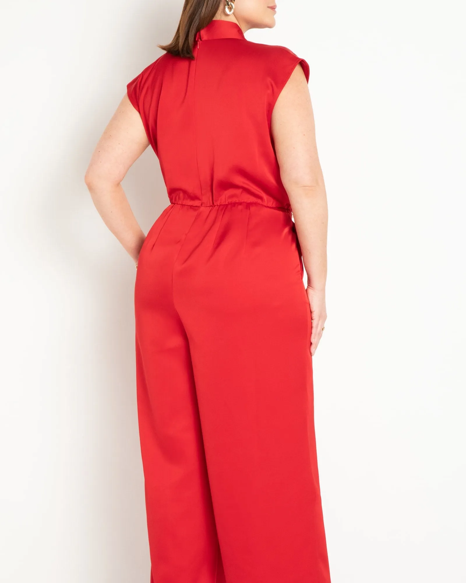 Draped Front Jumpsuit | Equestrian Red