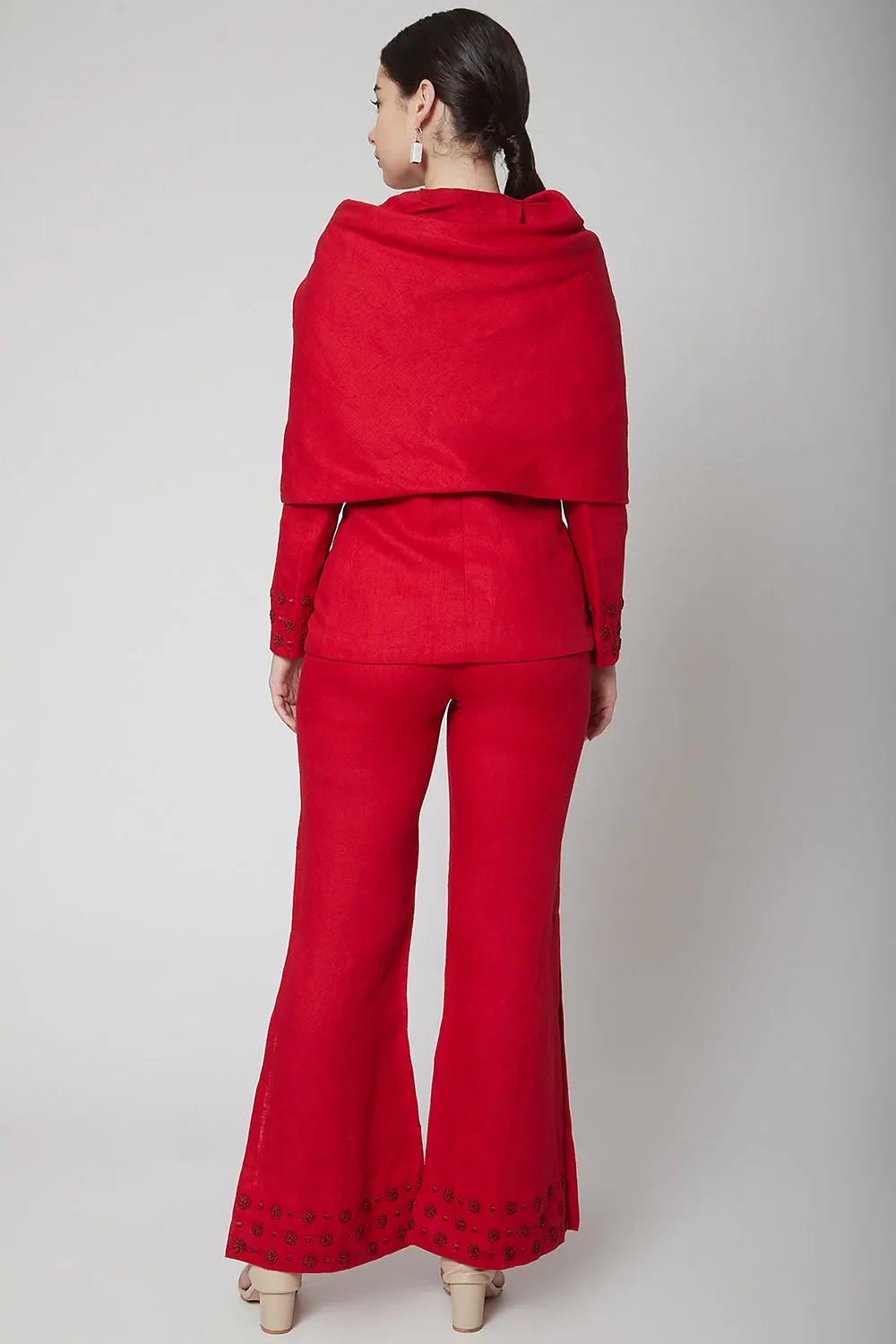 Draped Red Blazer Set
