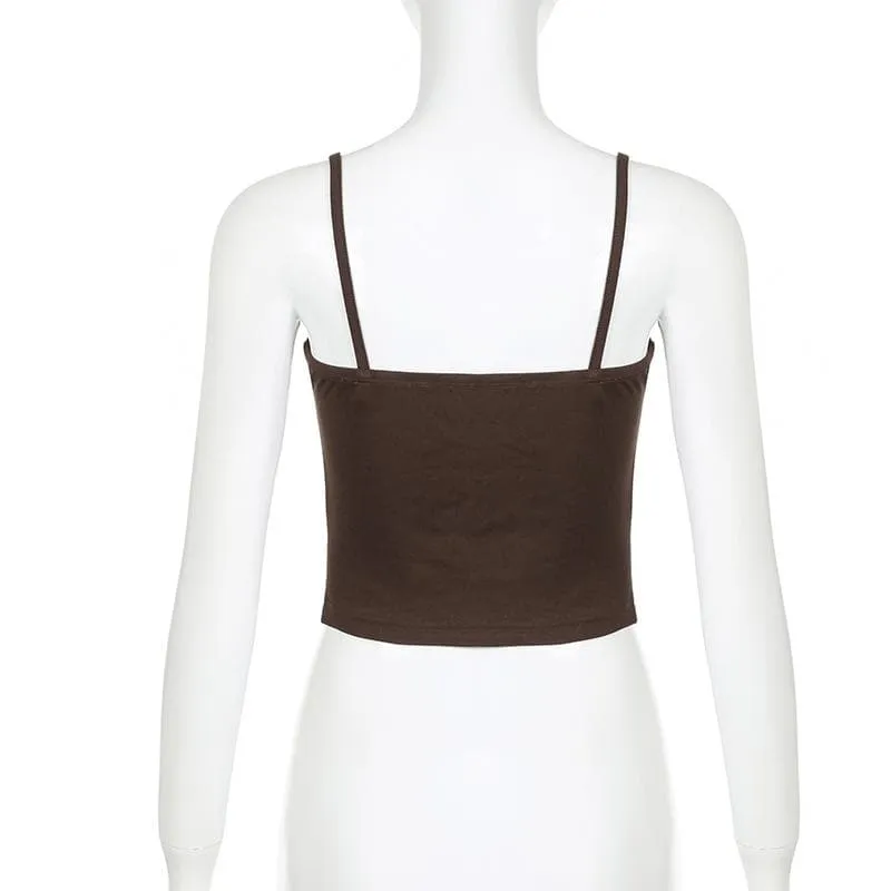 Flower applique square neck solid backless cami crop top