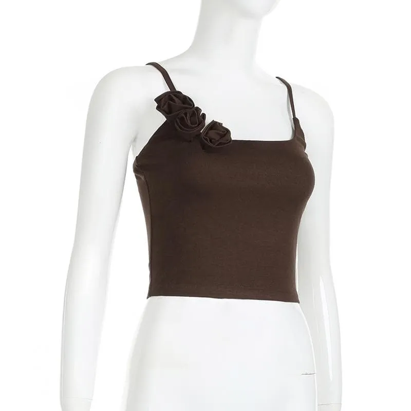 Flower applique square neck solid backless cami crop top