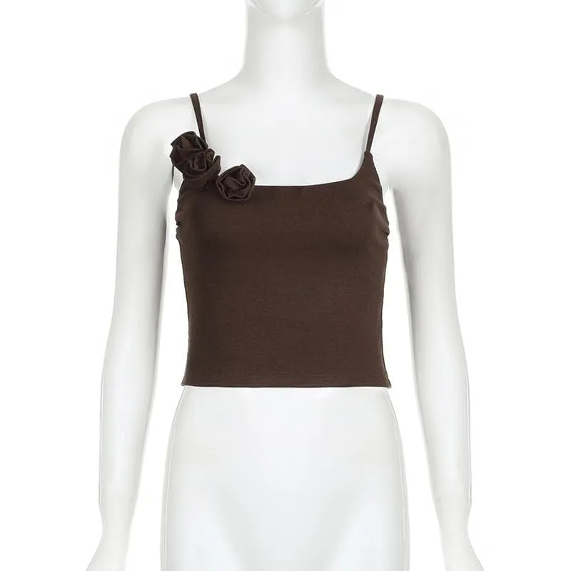 Flower applique square neck solid backless cami crop top