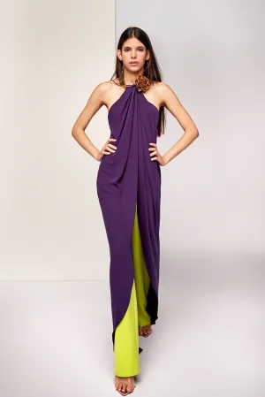 Halter Neck Long Blouse with Straight-Cut Pants