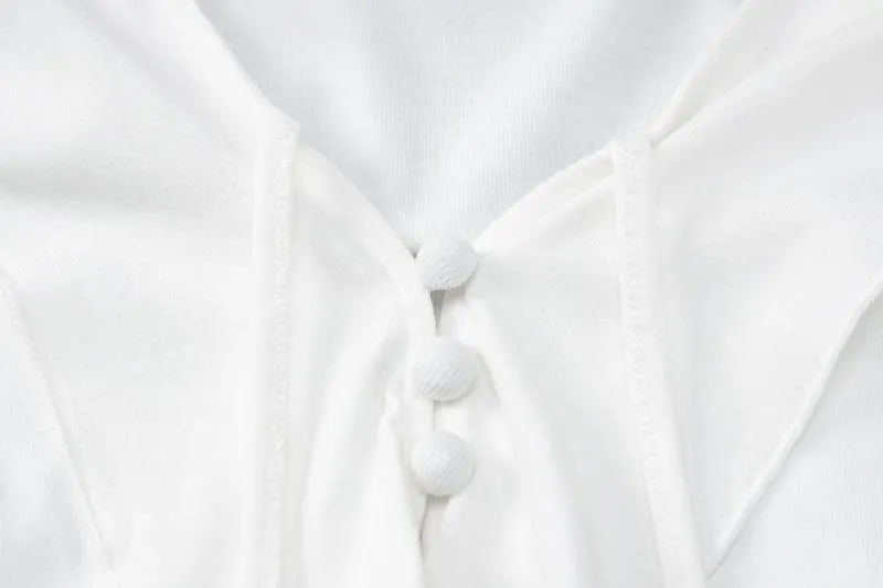 Halter self tie v neck flared sleeve button ruffle crop top