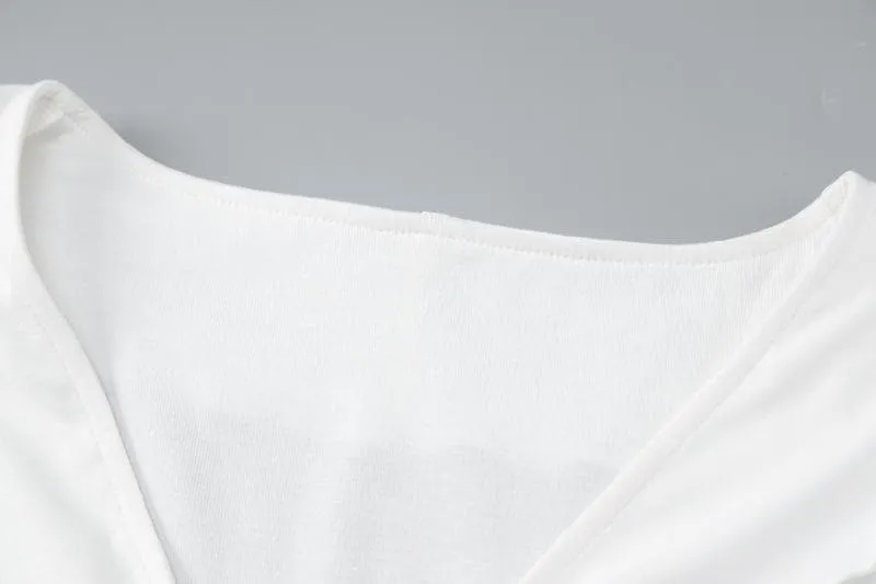 Halter self tie v neck flared sleeve button ruffle crop top