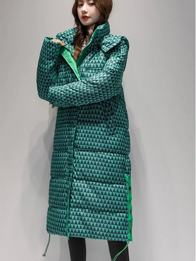 Hooded Down Coats Newf Ashionable and Stylish Plaid Over Knee Length Cotton Jacket Casual Women's Winter Jacket 2023 Parkas Coat