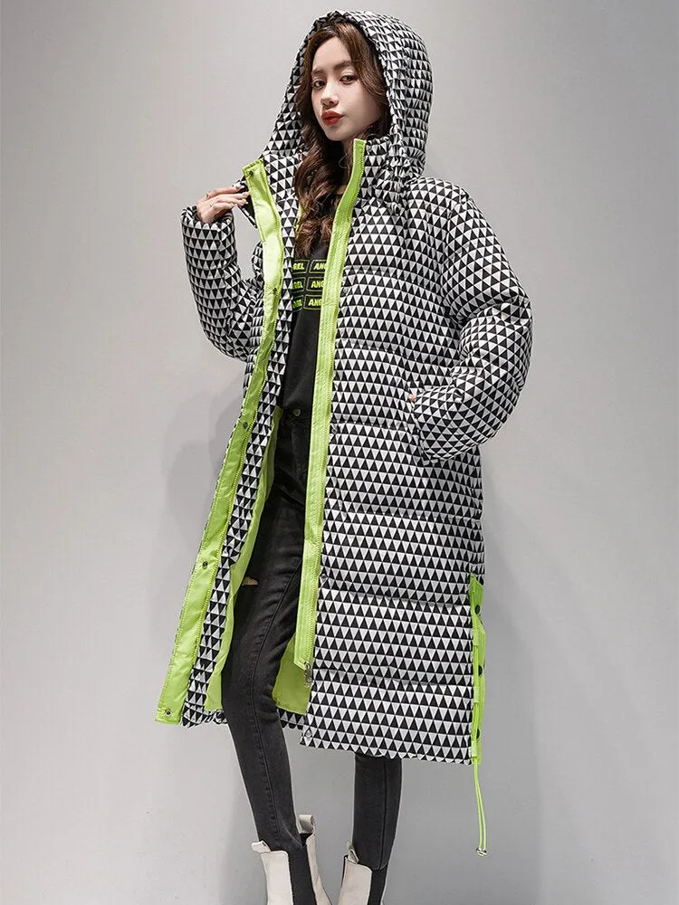 Hooded Down Coats Newf Ashionable and Stylish Plaid Over Knee Length Cotton Jacket Casual Women's Winter Jacket 2023 Parkas Coat