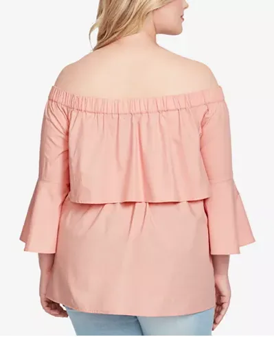 Jessica Simpson Trendy Plus Size Off-The-Shoul Dusty Pink 2X