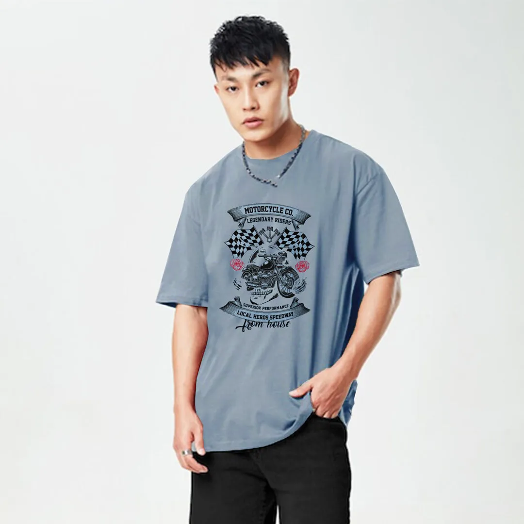 Jupiter Men's Oversized Off Shoulder Bike Rider Print Tee Shirt