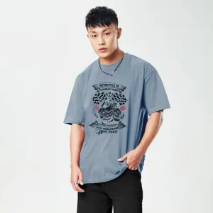 Jupiter Men's Oversized Off Shoulder Bike Rider Print Tee Shirt