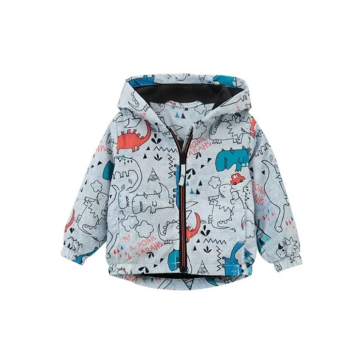 Kids Girl Flowers Cartoon Print Hooded Jackets Windbreaker