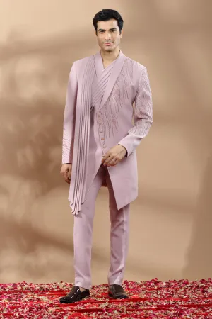 Lilac Indowestern Set With Placement Embroidery In Sequins, Beads And Cut Dana Work.
