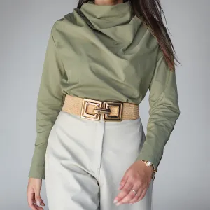 Olive draped neck blouse