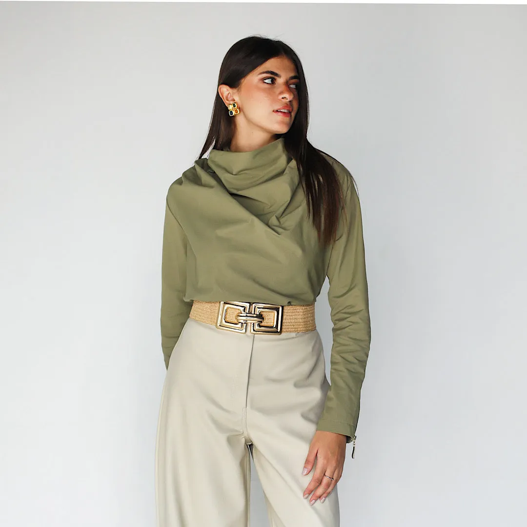 Olive draped neck blouse