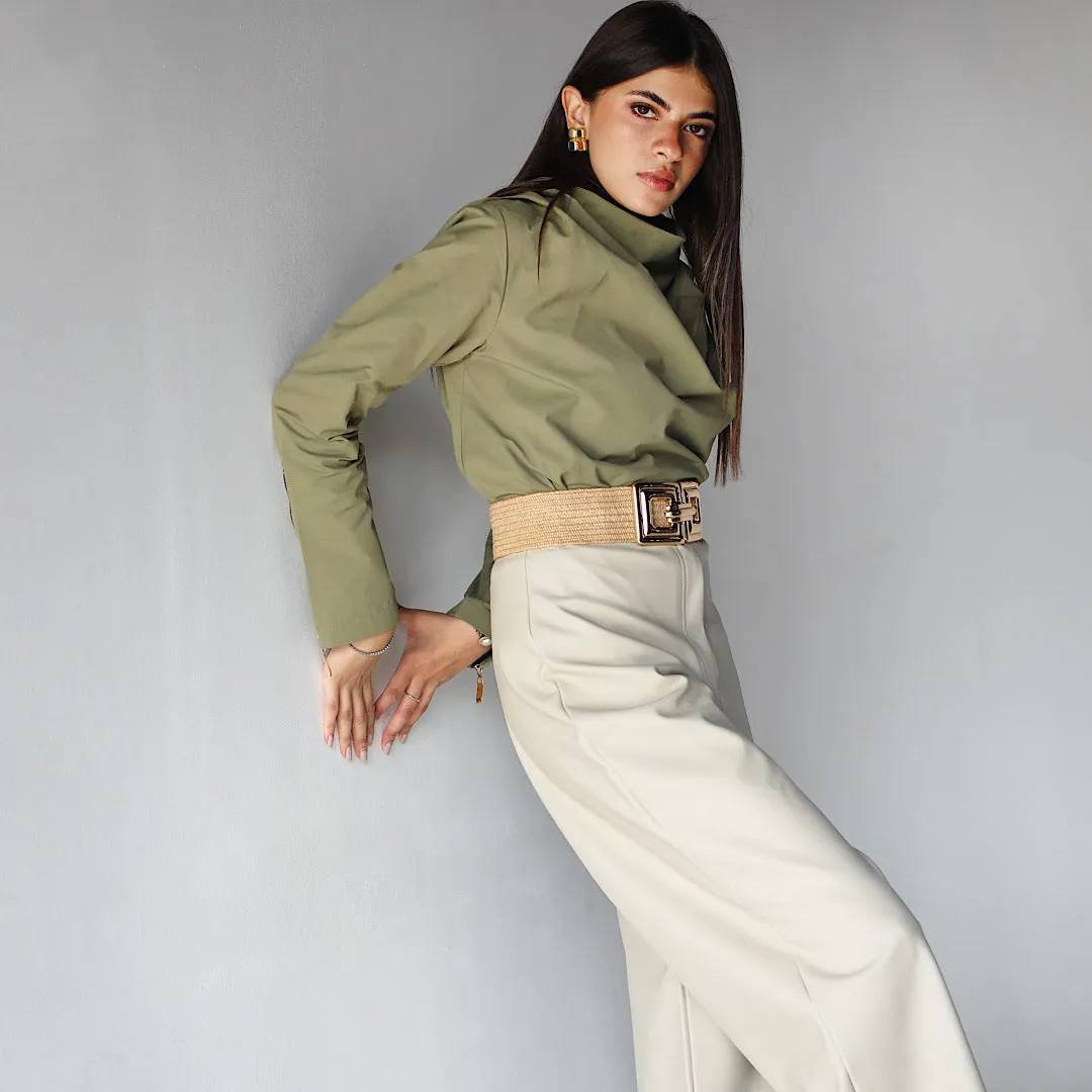 Olive draped neck blouse