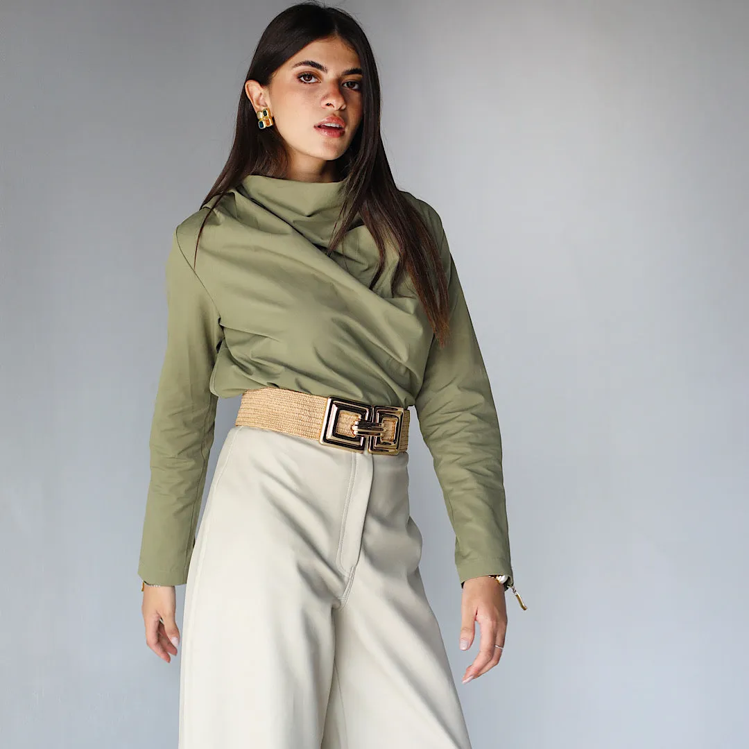 Olive draped neck blouse