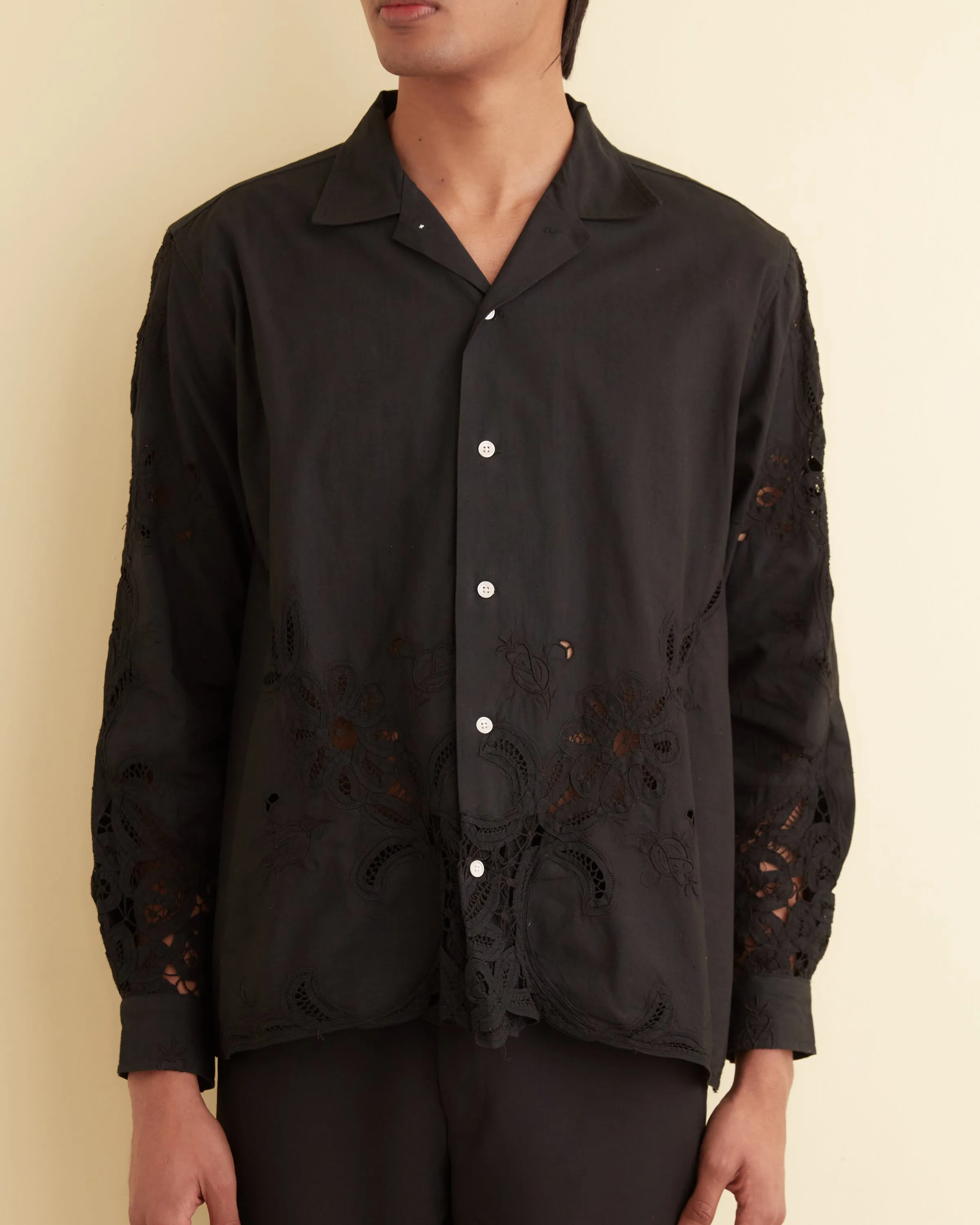 One-of-a-Kind Overdyed Lace Cutwork Shirt