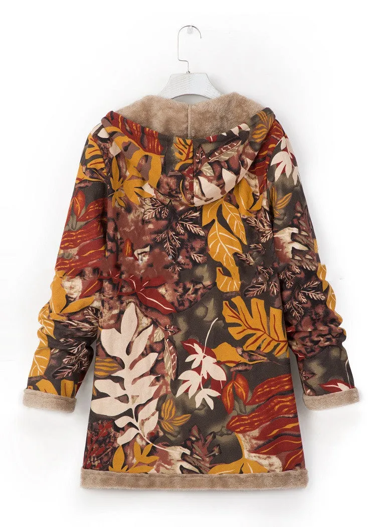 Printed Hooded Sweatshirt Warm Plush Jacket