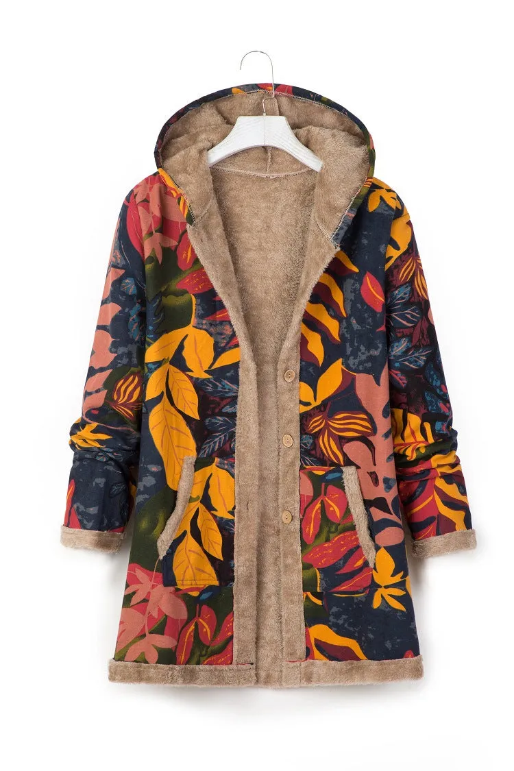 Printed Hooded Sweatshirt Warm Plush Jacket