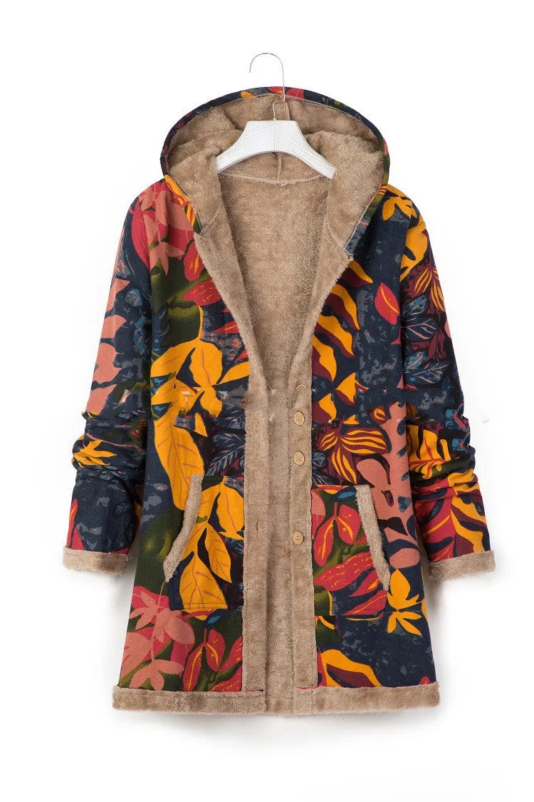 Printed Hooded Sweatshirt Warm Plush Jacket