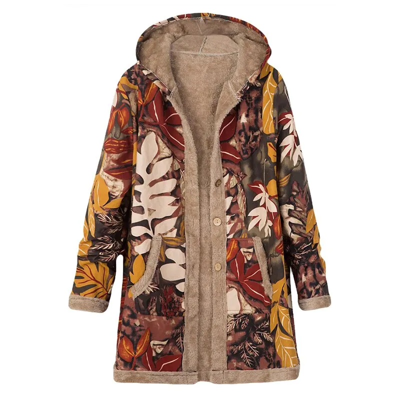 Printed Hooded Sweatshirt Warm Plush Jacket