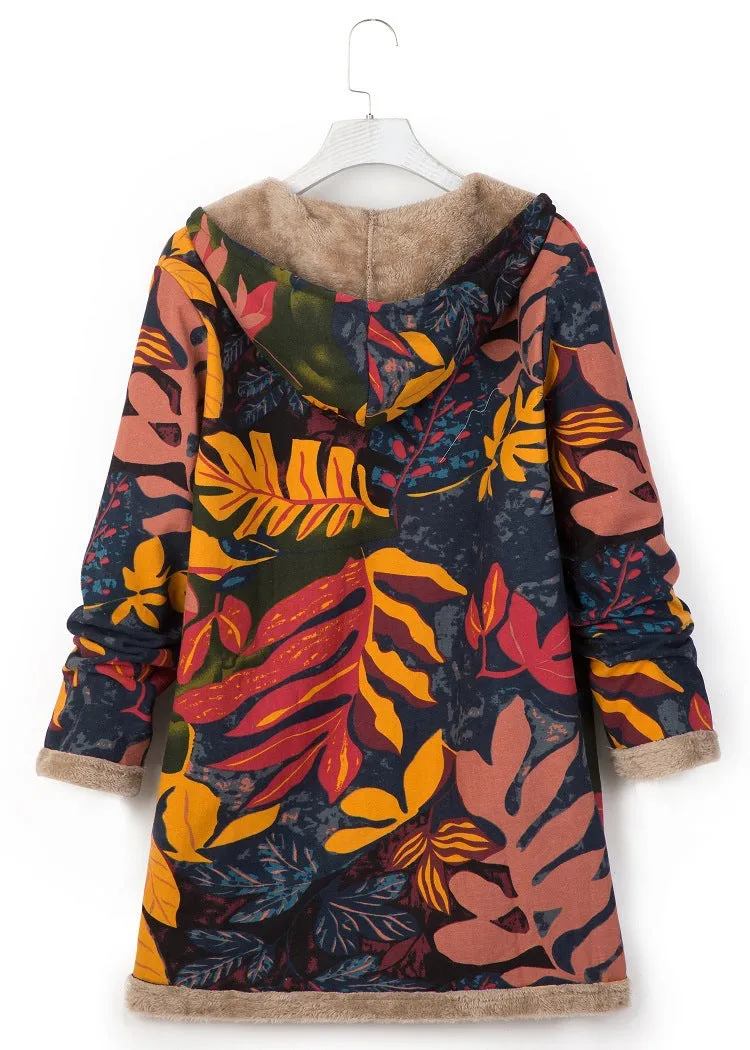 Printed Hooded Sweatshirt Warm Plush Jacket