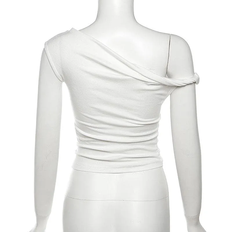 Ruched solid off shoulder irregular top