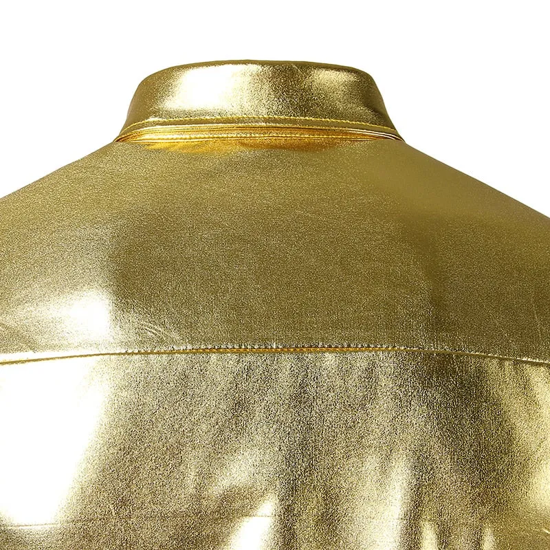 Shiny Clean Metallic with Pleated pattern Button Line Men Shirt