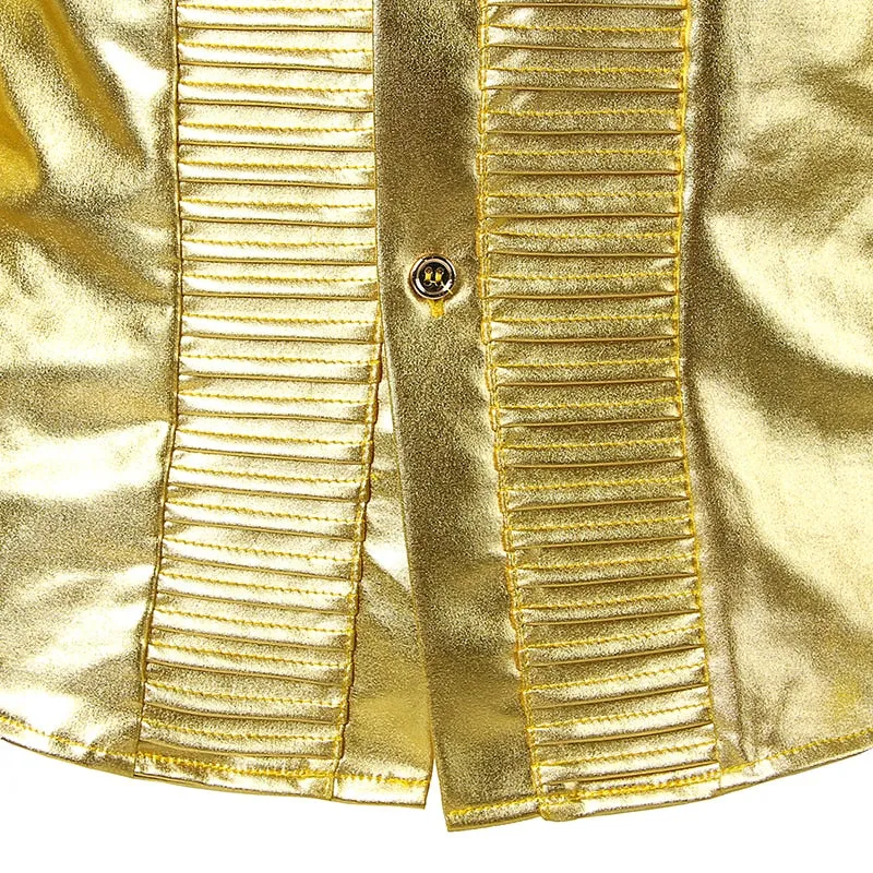 Shiny Clean Metallic with Pleated pattern Button Line Men Shirt