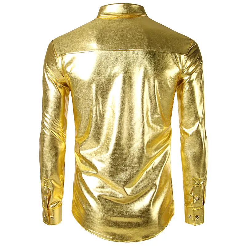 Shiny Clean Metallic with Pleated pattern Button Line Men Shirt
