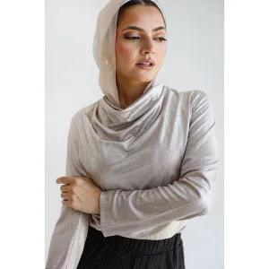 Silver metallic drape neck blouse