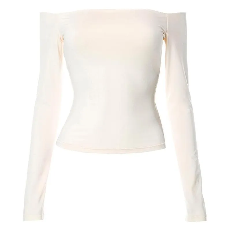 Solid off shoulder long sleeve backless top